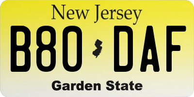NJ license plate B80DAF