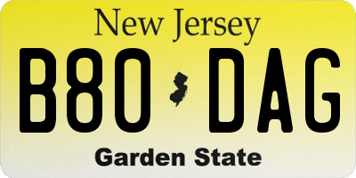 NJ license plate B80DAG