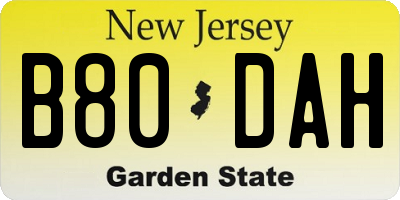 NJ license plate B80DAH