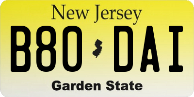 NJ license plate B80DAI