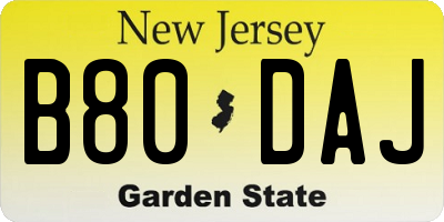 NJ license plate B80DAJ