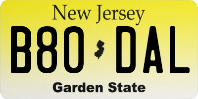 NJ license plate B80DAL
