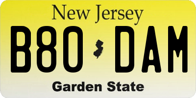 NJ license plate B80DAM