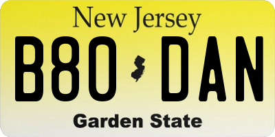 NJ license plate B80DAN