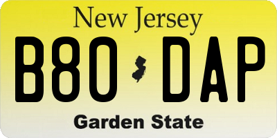 NJ license plate B80DAP
