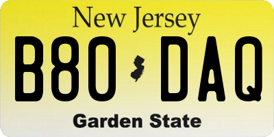 NJ license plate B80DAQ
