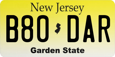 NJ license plate B80DAR