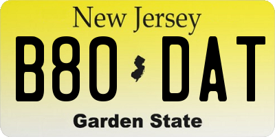 NJ license plate B80DAT