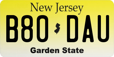 NJ license plate B80DAU