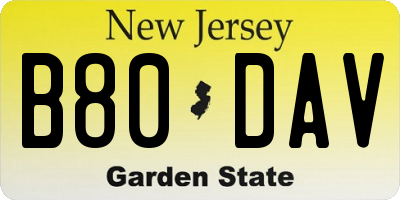 NJ license plate B80DAV