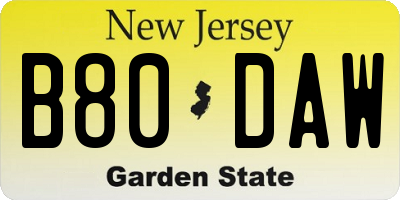 NJ license plate B80DAW