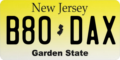 NJ license plate B80DAX