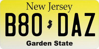 NJ license plate B80DAZ