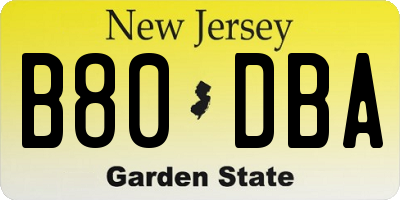 NJ license plate B80DBA