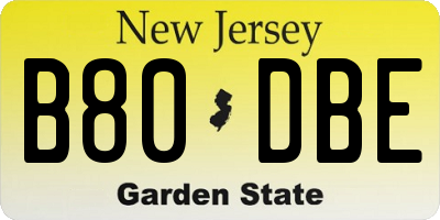 NJ license plate B80DBE