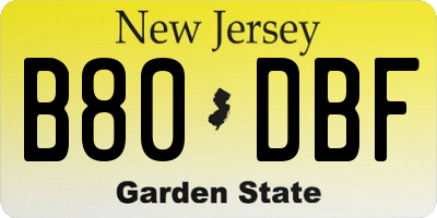 NJ license plate B80DBF