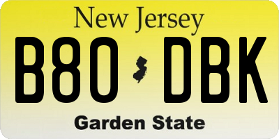 NJ license plate B80DBK