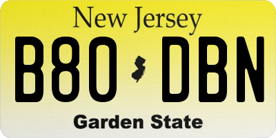 NJ license plate B80DBN