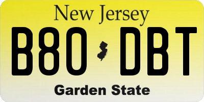 NJ license plate B80DBT