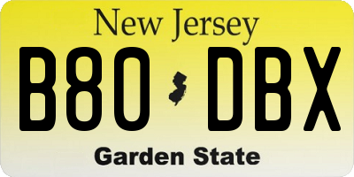 NJ license plate B80DBX