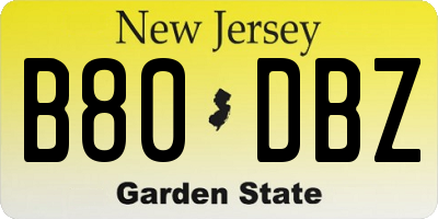 NJ license plate B80DBZ