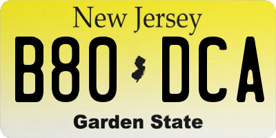 NJ license plate B80DCA