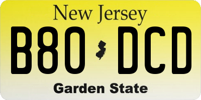 NJ license plate B80DCD