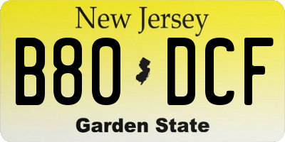 NJ license plate B80DCF