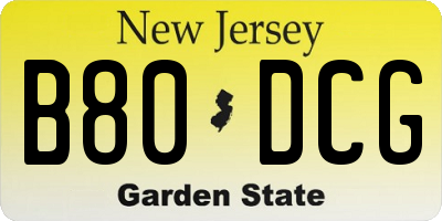 NJ license plate B80DCG