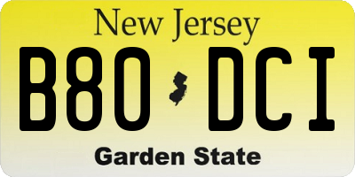 NJ license plate B80DCI