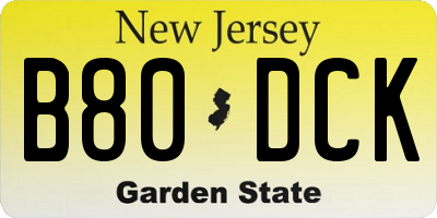 NJ license plate B80DCK