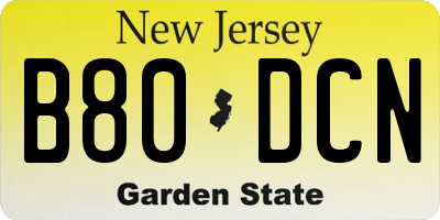 NJ license plate B80DCN