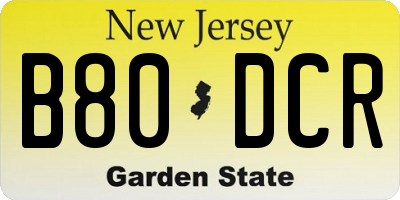 NJ license plate B80DCR