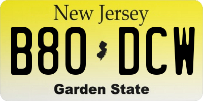 NJ license plate B80DCW