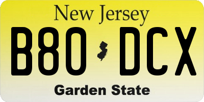 NJ license plate B80DCX
