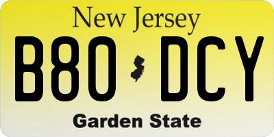 NJ license plate B80DCY