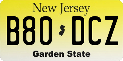 NJ license plate B80DCZ