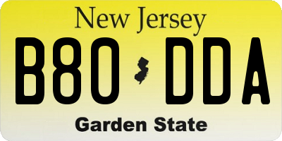 NJ license plate B80DDA