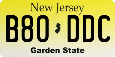 NJ license plate B80DDC
