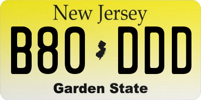 NJ license plate B80DDD