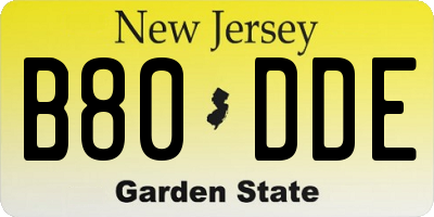 NJ license plate B80DDE