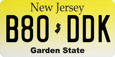 NJ license plate B80DDK