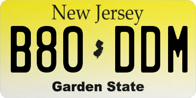 NJ license plate B80DDM