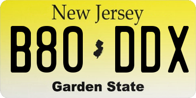 NJ license plate B80DDX