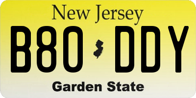 NJ license plate B80DDY