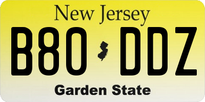 NJ license plate B80DDZ