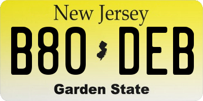 NJ license plate B80DEB