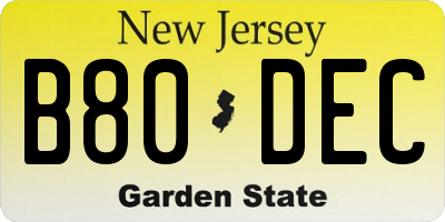 NJ license plate B80DEC