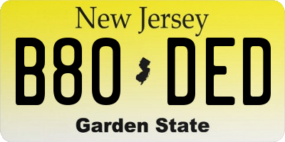 NJ license plate B80DED