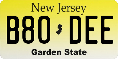 NJ license plate B80DEE